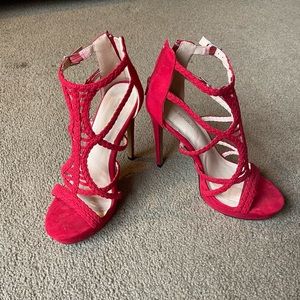 Red braided heels